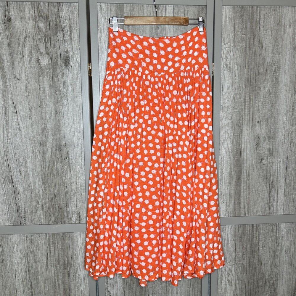 Anthropologie Midi Skirt Size XS Daisie Orange Floral Print Smocked